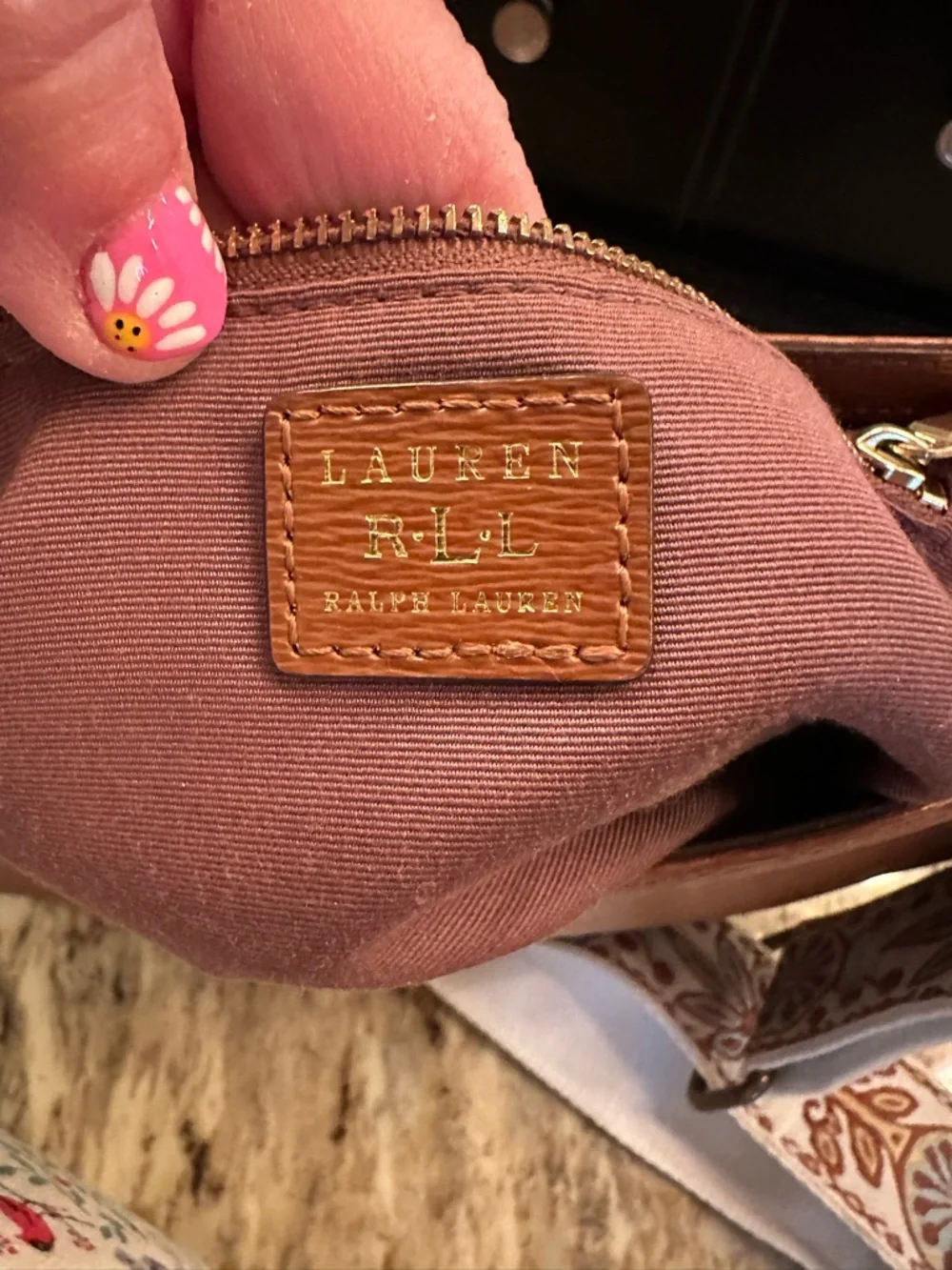 Ralph Lauren Tan Leather Crossbody with Embroidered Strap - Picture 7 of 7